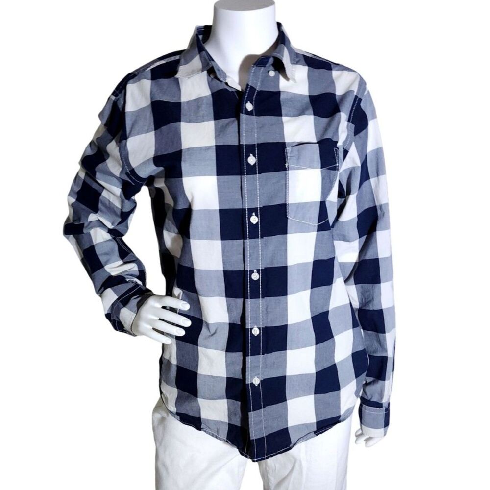 Aeropostale Navy Blue White Buffalo Plaid Button Down Shirt 90s Grunge